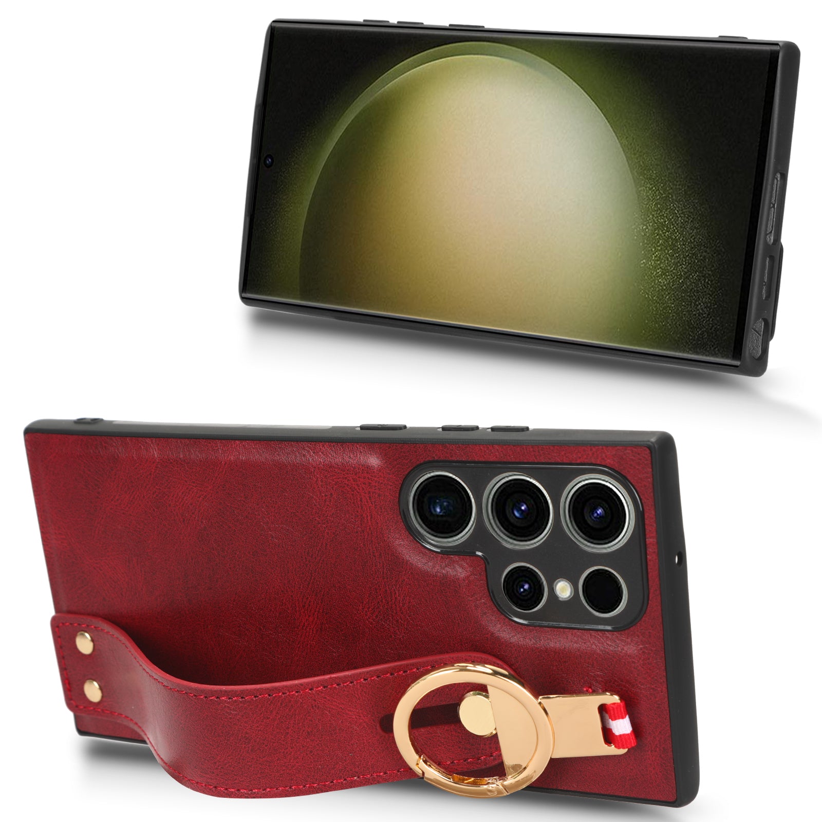 Pro Samsung Galaxy S23 Ultra Náramek Kickstand Kožená povrchová úprava Kryt telefonu PC TPU pouzdro s popruhem na krk Pro Samsung Galaxy S23 Ultra Náramek Kickstand Kožená povrchová úprava Kryt telefonu PC TPU pouzdro s popruhem na krk